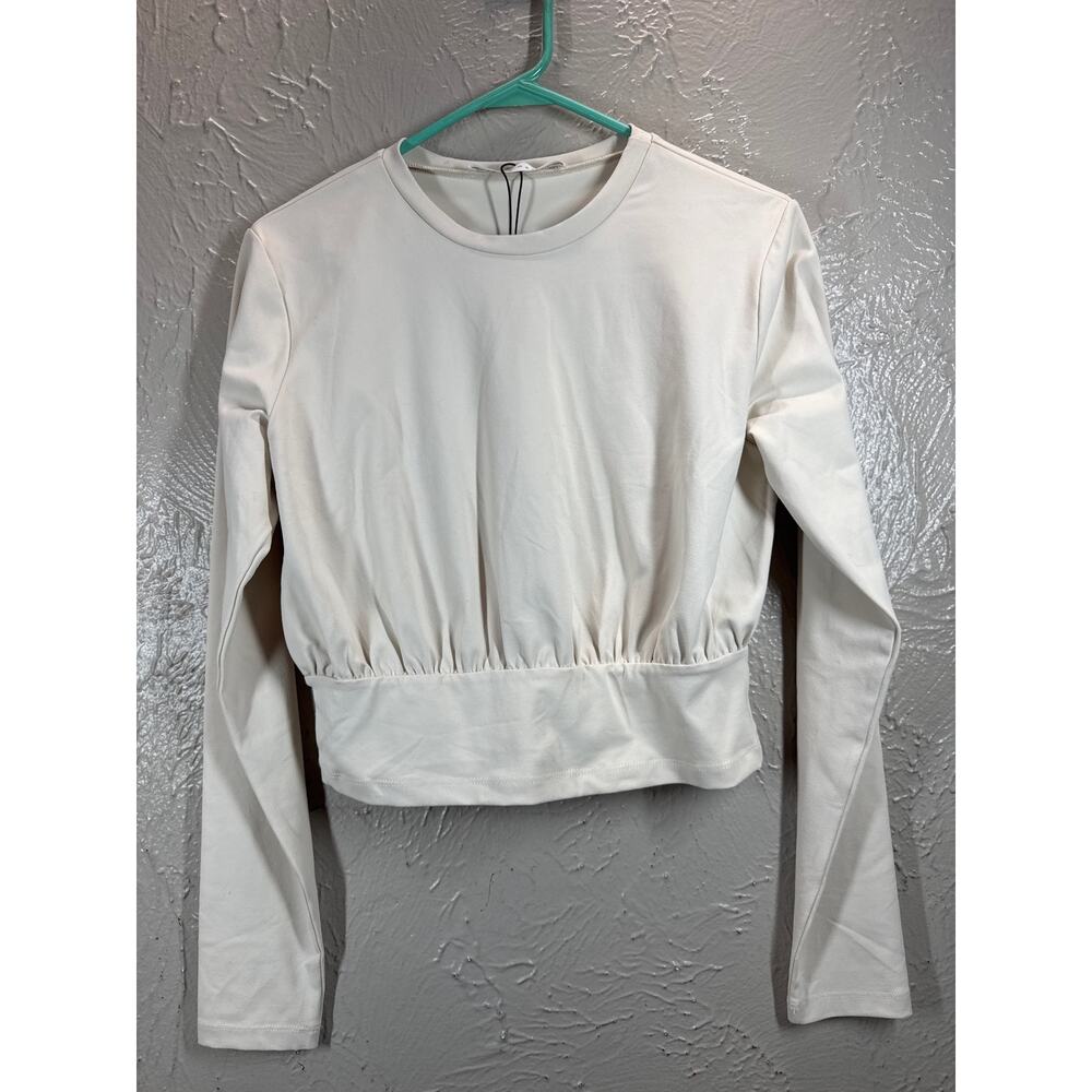 Susana Monaco Crew Neck Cropped Long Top Blanched Almond Womens Size Large NWT‎